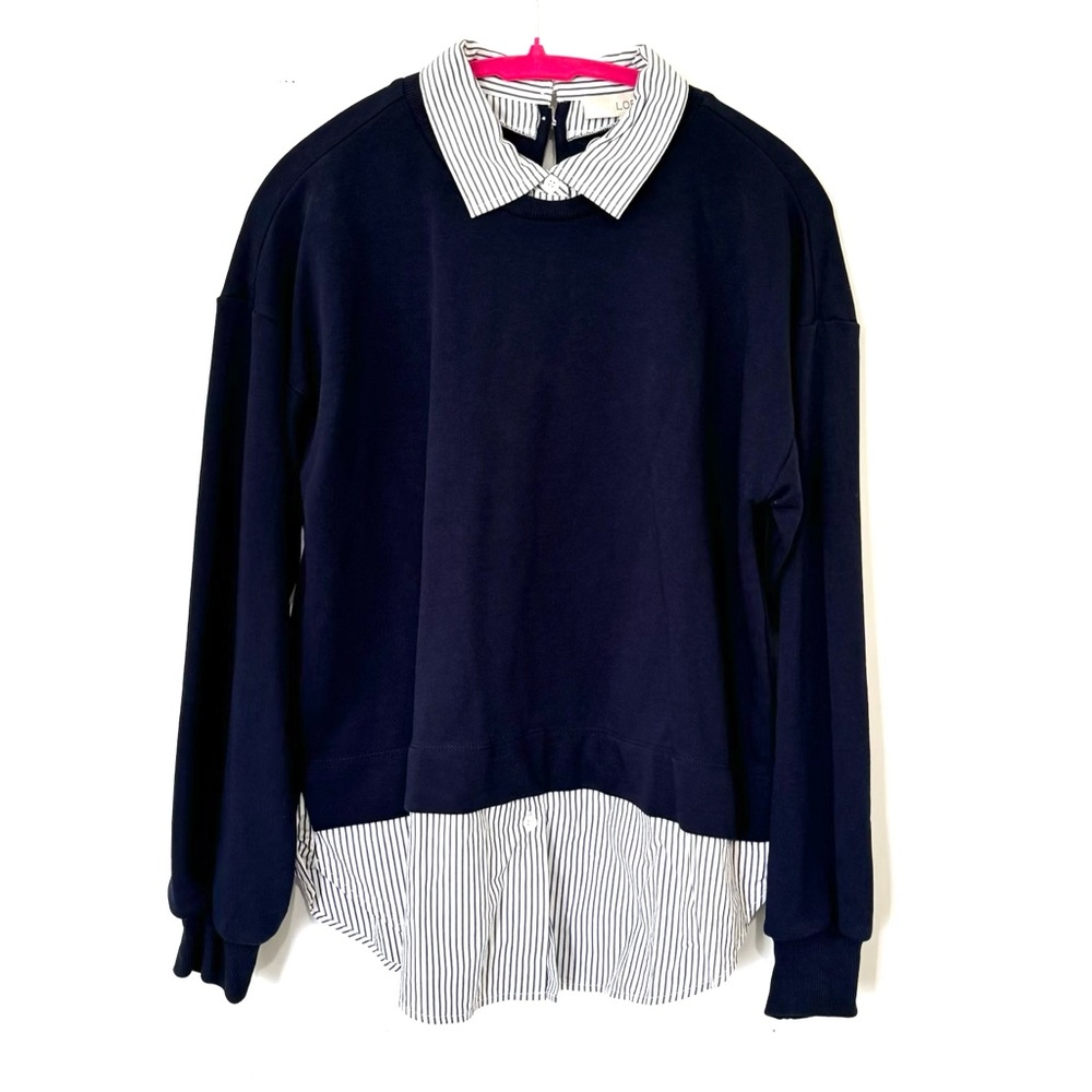 LOFT  Stripe Poplin Layered Mixed Media Sweater - Picture 4 of 5